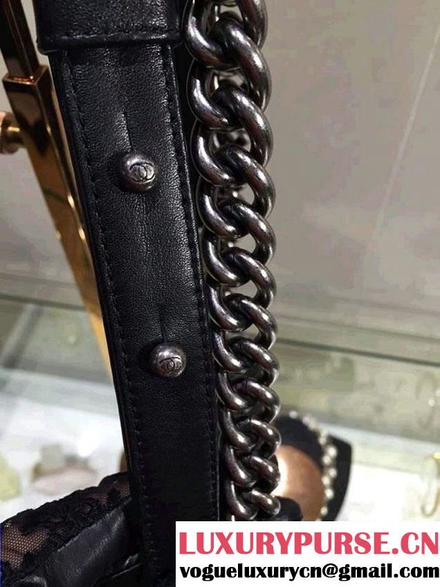 Chanel Small Boy Flap Shoulder Bag Black Lambskin Leather with Silver Hardware