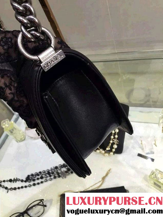 Chanel Small Boy Flap Shoulder Bag Black Lambskin Leather with Silver Hardware