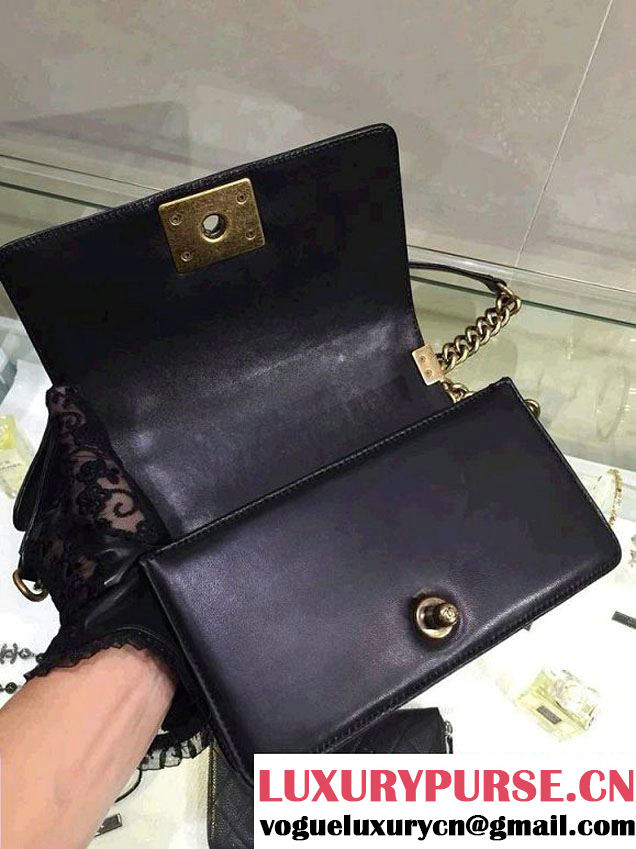 Chanel Small Boy Flap Shoulder Bag Black Lambskin Leather with Golden Hardware