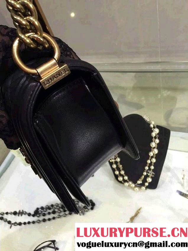 Chanel Small Boy Flap Shoulder Bag Black Lambskin Leather with Golden Hardware