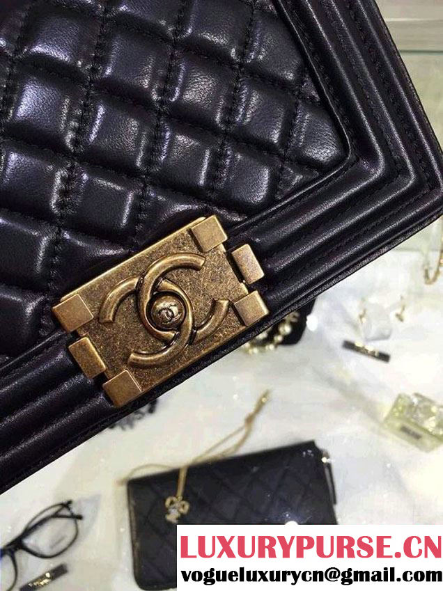 Chanel Small Boy Flap Shoulder Bag Black Lambskin Leather with Golden Hardware