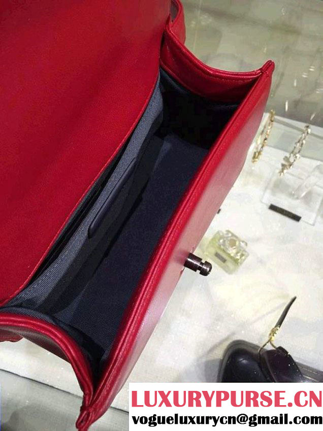 Chanel Small Boy Flap Shoulder Bag Red Lambskin Leather with Silver Hardware