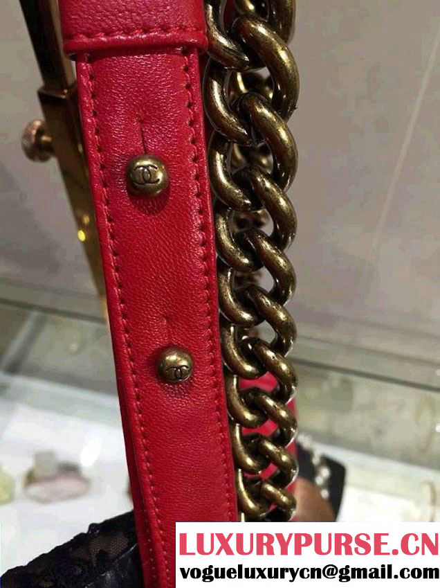 Chanel Small Boy Flap Shoulder Bag Red Lambskin Leather with Golden Hardware