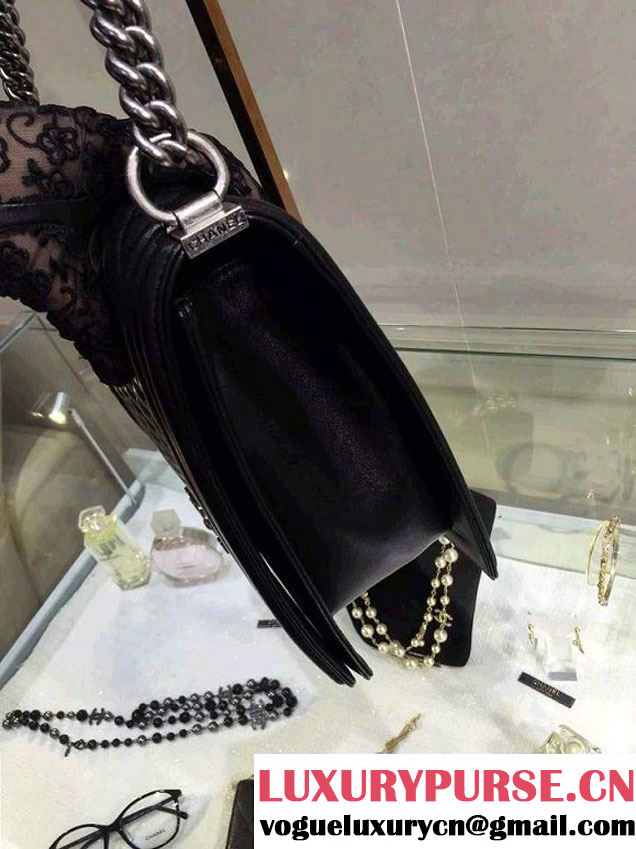 Chanel Large Boy Flap Shoulder Bag Black in Lambskin Leather with Silver Hardware