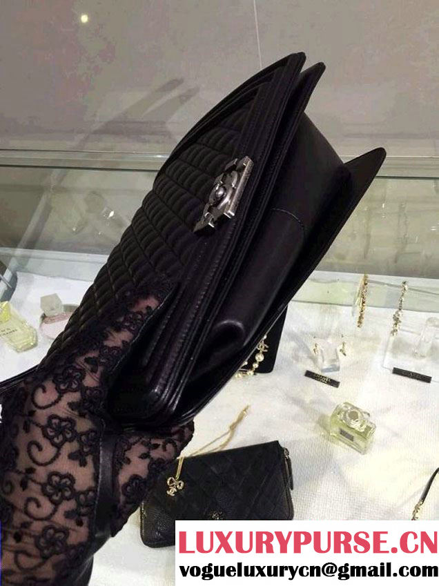 Chanel Large Boy Flap Shoulder Bag Black in Lambskin Leather with Silver Hardware