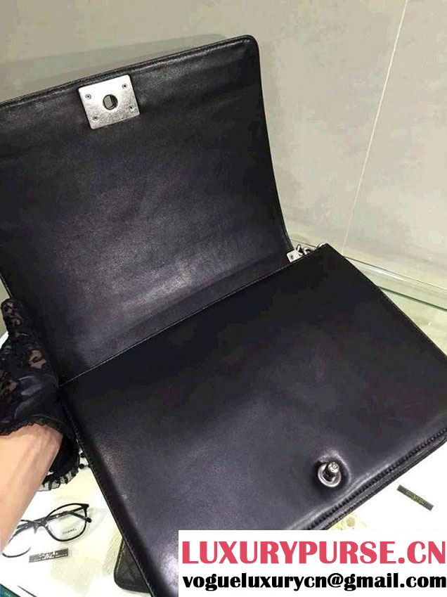 Chanel Large Boy Flap Shoulder Bag Black in Lambskin Leather with Silver Hardware