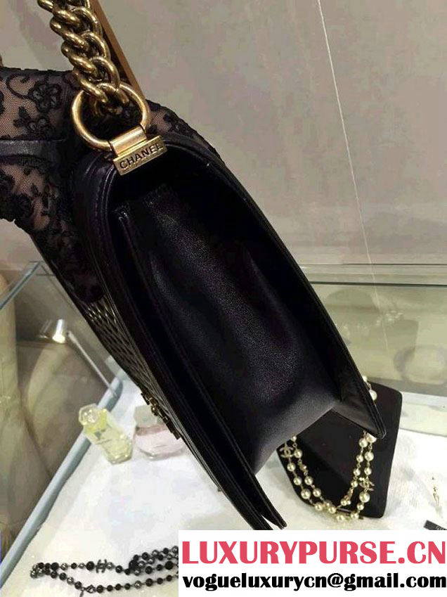 Chanel Large Boy Flap Shoulder Bag Black in Lambskin Leather with Golden Hardware