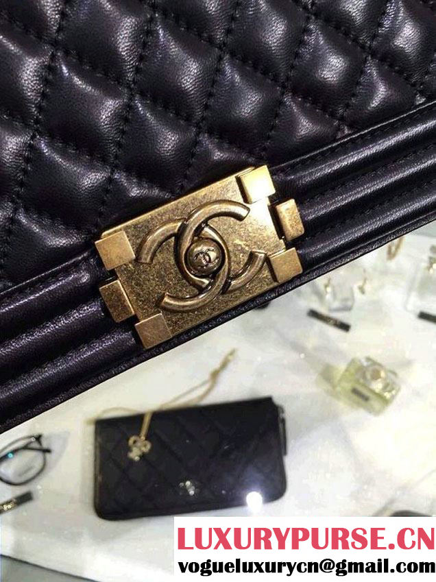 Chanel Large Boy Flap Shoulder Bag Black in Lambskin Leather with Golden Hardware