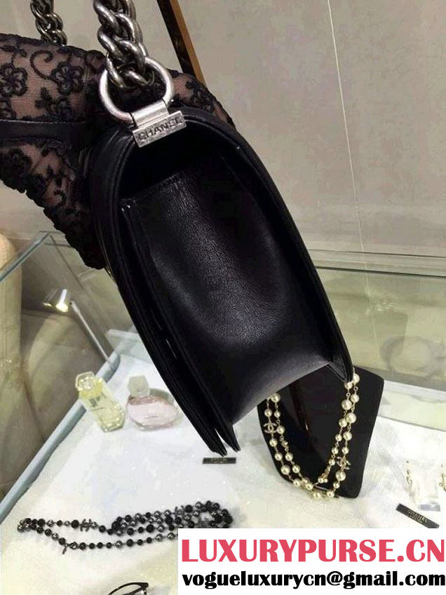 Chanel New Medium Quilted Boy Flap Shoulder Bag Black in Lambskin Leather with Silver Hardware
