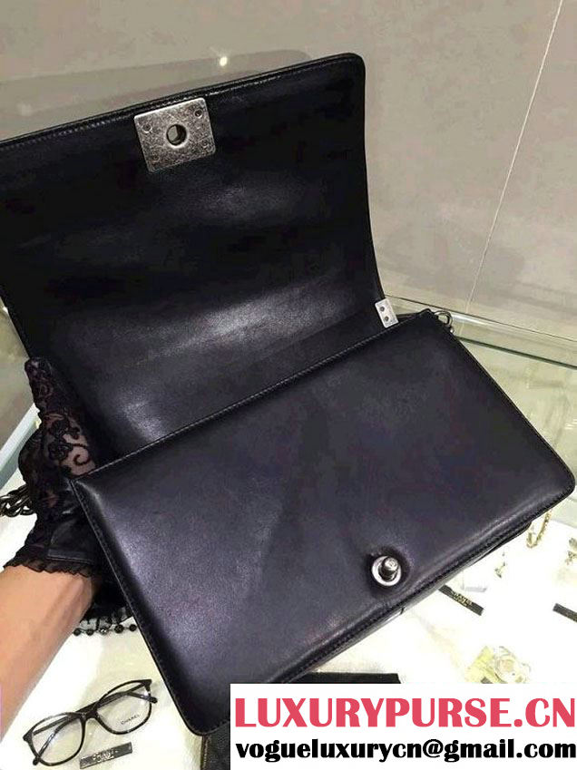 Chanel New Medium Quilted Boy Flap Shoulder Bag Black in Lambskin Leather with Silver Hardware