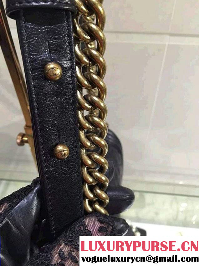 Chanel New Medium Quilted Boy Flap Shoulder Bag Black in Lambskin Leather with Golden Hardware