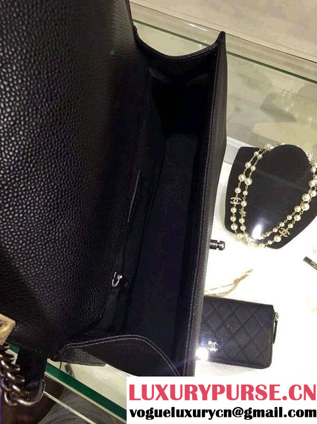 Chanel New Medium Quilted Boy Flap Shoulder Bag in Black Caviar Leather with Silver Hardware