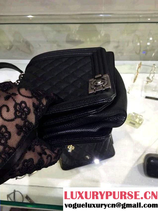 Chanel New Medium Quilted Boy Flap Shoulder Bag in Black Caviar Leather with Silver Hardware