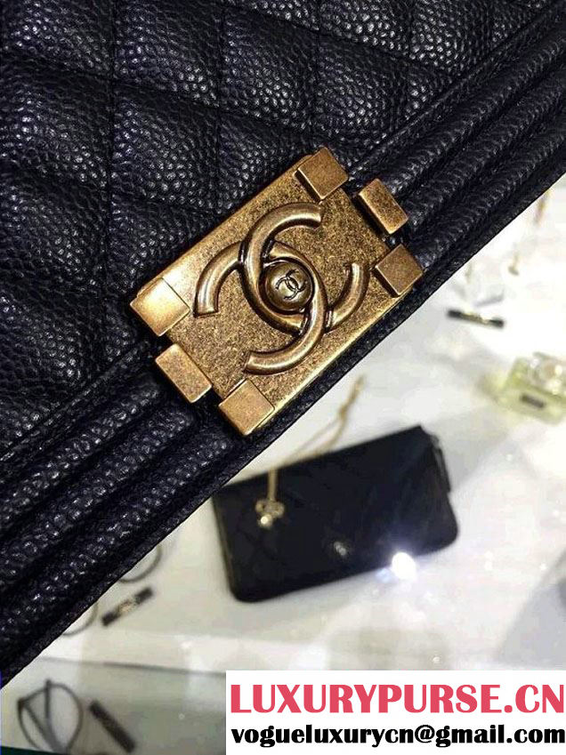 Chanel New Medium Quilted Boy Flap Shoulder Bag Black in Caviar Leather with Golden Hardware