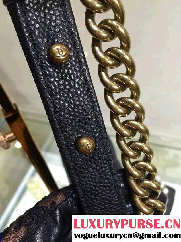 Chanel New Medium Quilted Boy Flap Shoulder Bag Black in Caviar Leather with Golden Hardware
