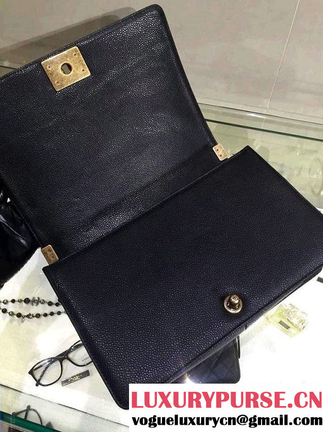 Chanel New Medium Quilted Boy Flap Shoulder Bag Black in Caviar Leather with Golden Hardware