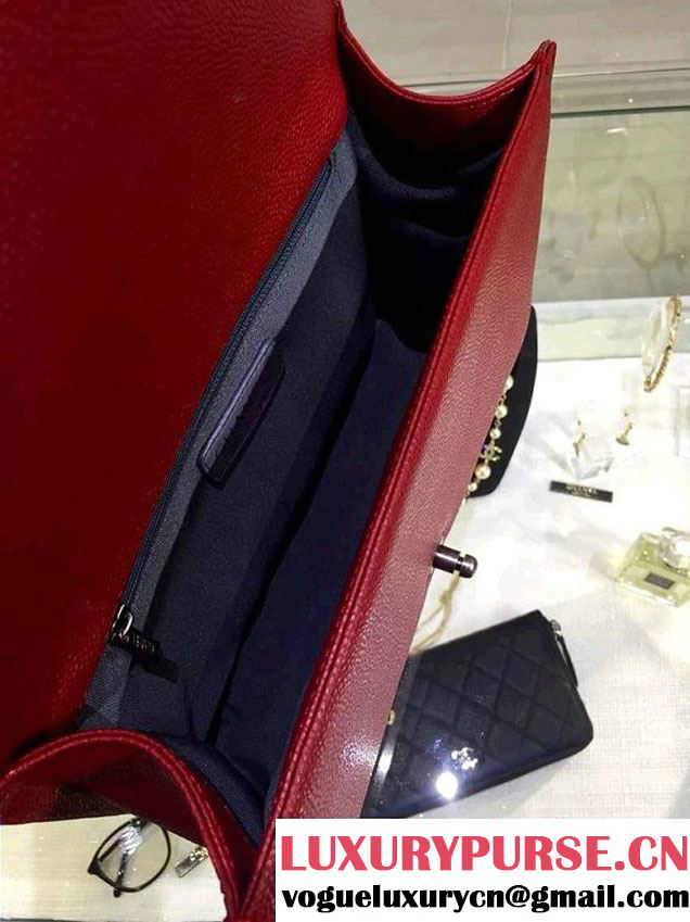 Chanel New Medium Quilted Boy Flap Shoulder Bag Red in Caviar Leather with Silver Hardware