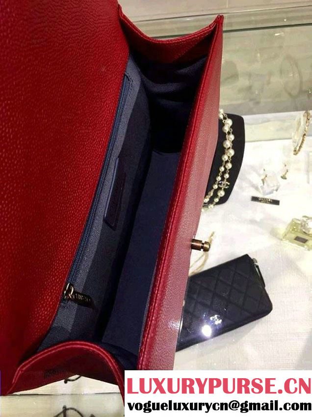 Chanel New Medium Quilted Boy Flap Shoulder Bag Red in Caviar Leather with Golden Hardware