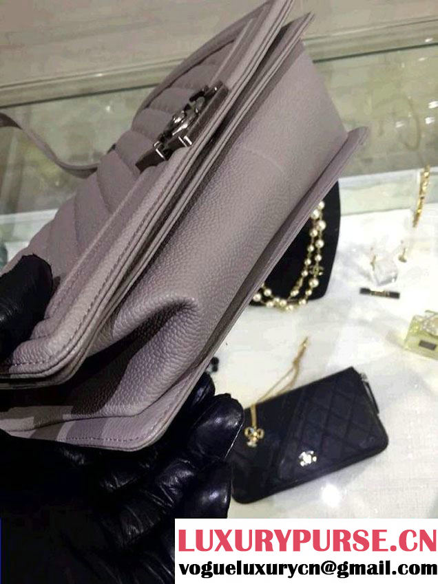 Chanel New Medium Quilted Boy Flap Shoulder Bag Gray in Caviar Leather with Silver Hardware
