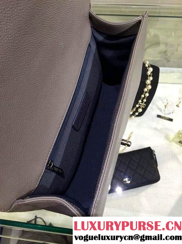 Chanel New Medium Quilted Boy Flap Shoulder Bag Gray in Caviar Leather with Silver Hardware