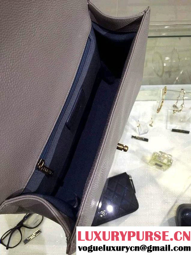 Chanel New Medium Quilted Boy Flap Shoulder Bag Gray in Caviar Leather with Golden Hardware