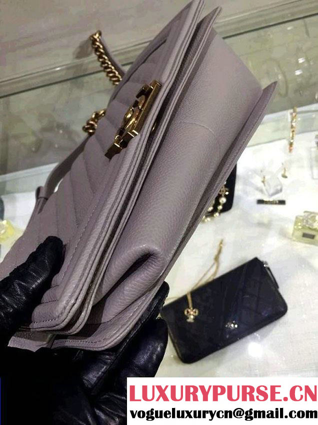 Chanel New Medium Quilted Boy Flap Shoulder Bag Gray in Caviar Leather with Golden Hardware