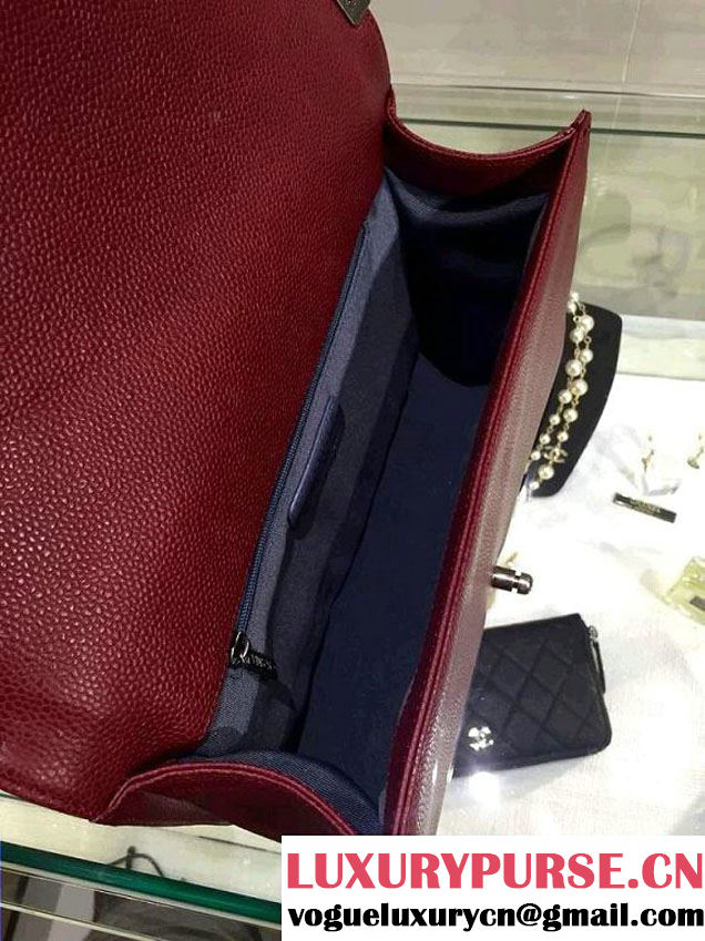 Chanel New Medium Quilted Boy Flap Shoulder Bag Burgundy in Caviar Leather with Silver Hardware
