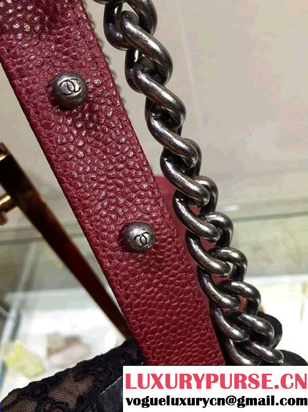 Chanel New Medium Quilted Boy Flap Shoulder Bag Burgundy in Caviar Leather with Silver Hardware