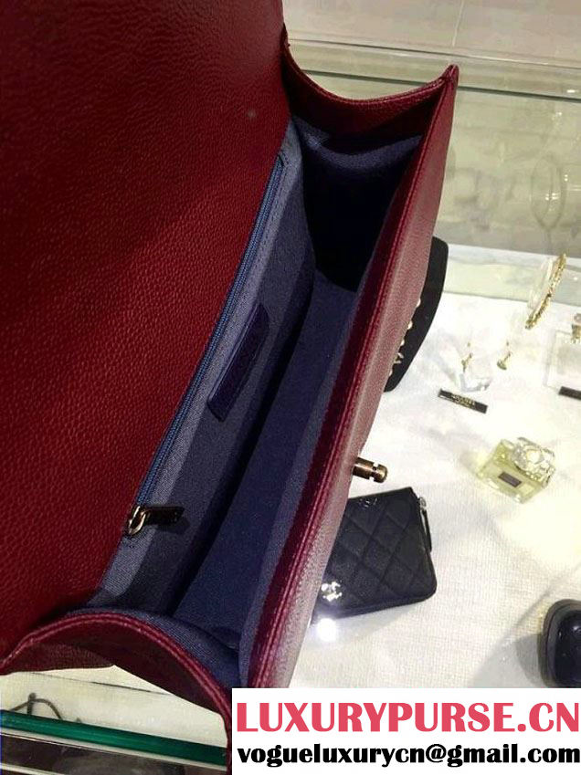 Chanel New Medium Quilted Boy Flap Shoulder Bag Burgundy in Caviar Leather with Golden Hardware