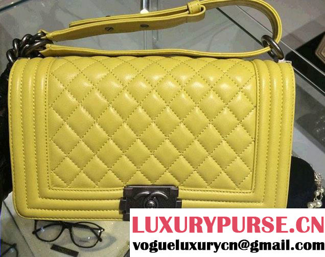 Chanel Medium Boy Flap Shoulder Bag A67086 in Lambskin Leather Yellow