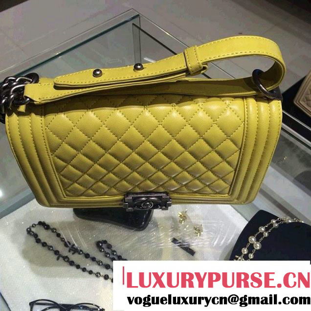 Chanel Medium Boy Flap Shoulder Bag A67086 in Lambskin Leather Yellow