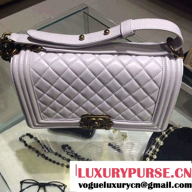Chanel Medium Boy Flap Shoulder Bag A67086 in Lambskin Leather White