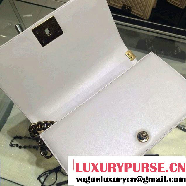 Chanel Medium Boy Flap Shoulder Bag A67086 in Lambskin Leather White