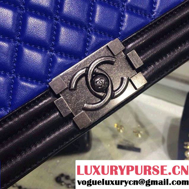 Chanel Medium Boy Flap Shoulder Bag A67086 in Lambskin Leather Blue/Black