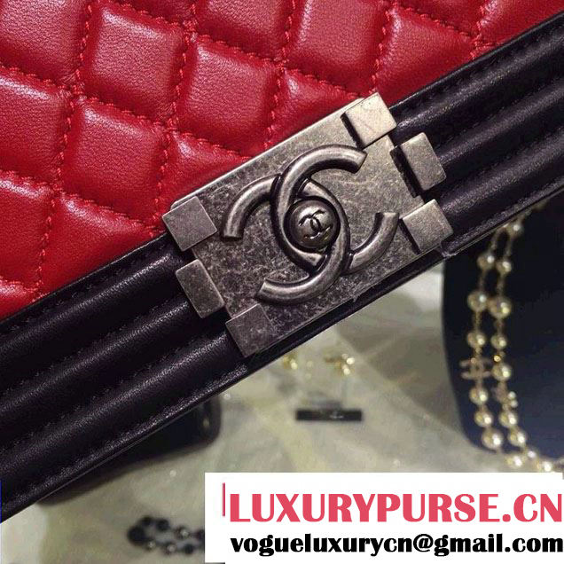 Chanel Medium Boy Flap Shoulder Bag A67086 in Lambskin Leather Red/Black