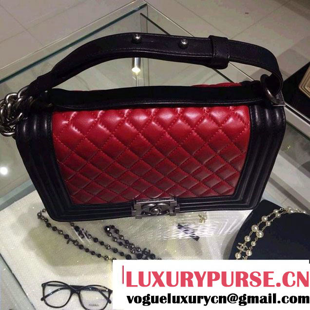 Chanel Medium Boy Flap Shoulder Bag A67086 in Lambskin Leather Red/Black