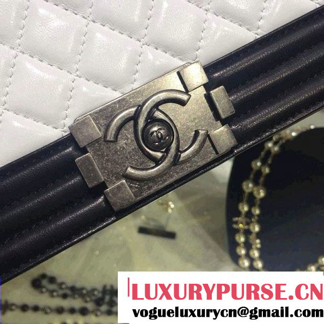 Chanel Medium Boy Flap Shoulder Bag A67086 in Lambskin Leather White/Black