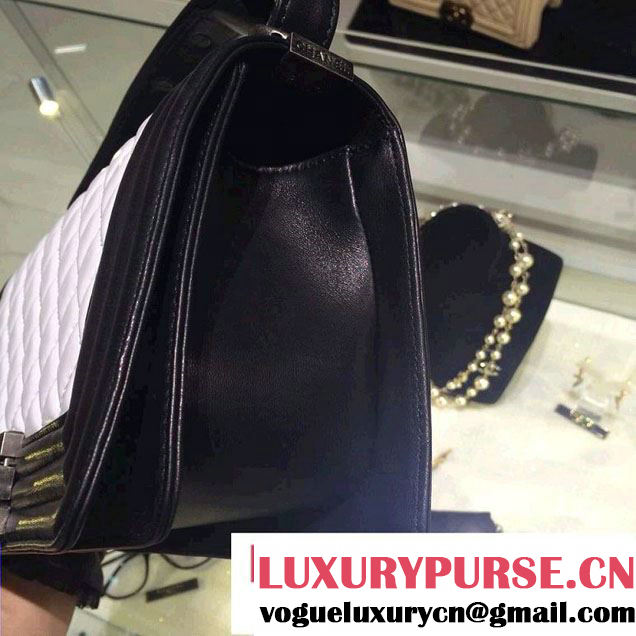 Chanel Medium Boy Flap Shoulder Bag A67086 in Lambskin Leather White/Black