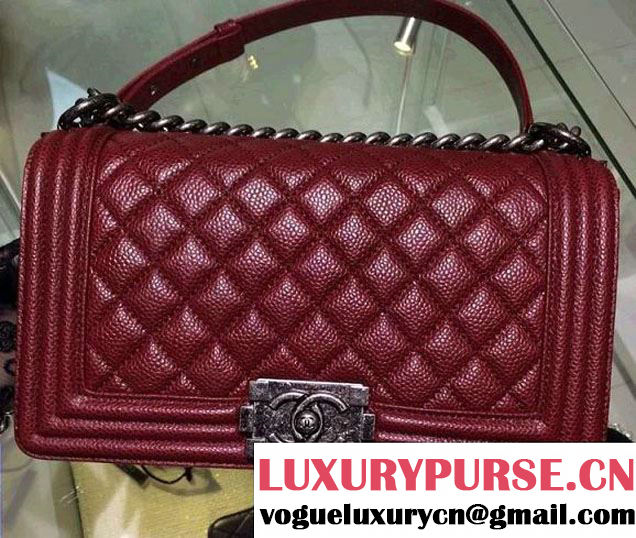 Chanel Medium Boy Flap Shoulder Bag A67086 in Caviar Leather Burgundy with Silver Hardware