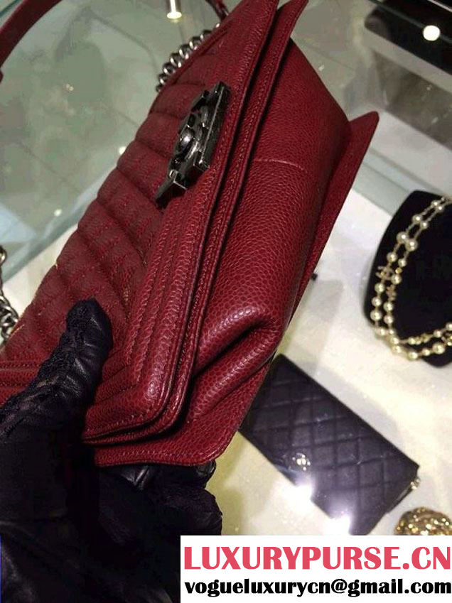 Chanel Medium Boy Flap Shoulder Bag A67086 in Caviar Leather Burgundy with Silver Hardware