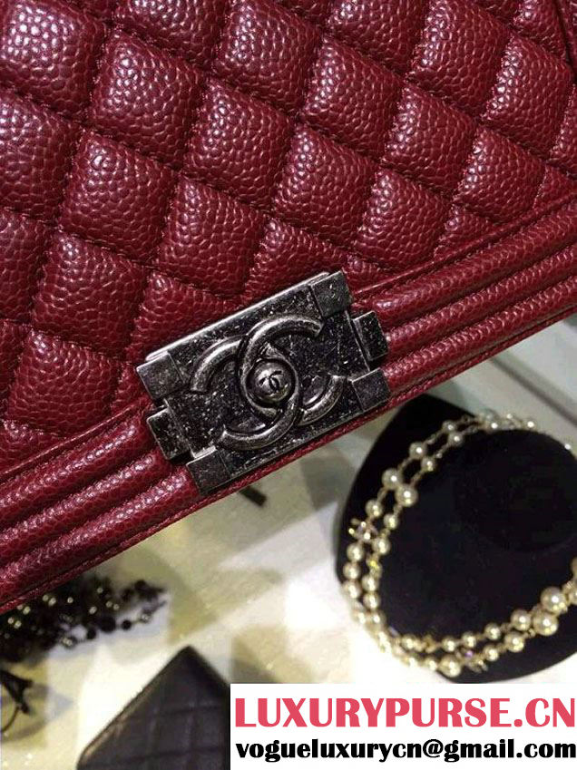 Chanel Medium Boy Flap Shoulder Bag A67086 in Caviar Leather Burgundy with Silver Hardware