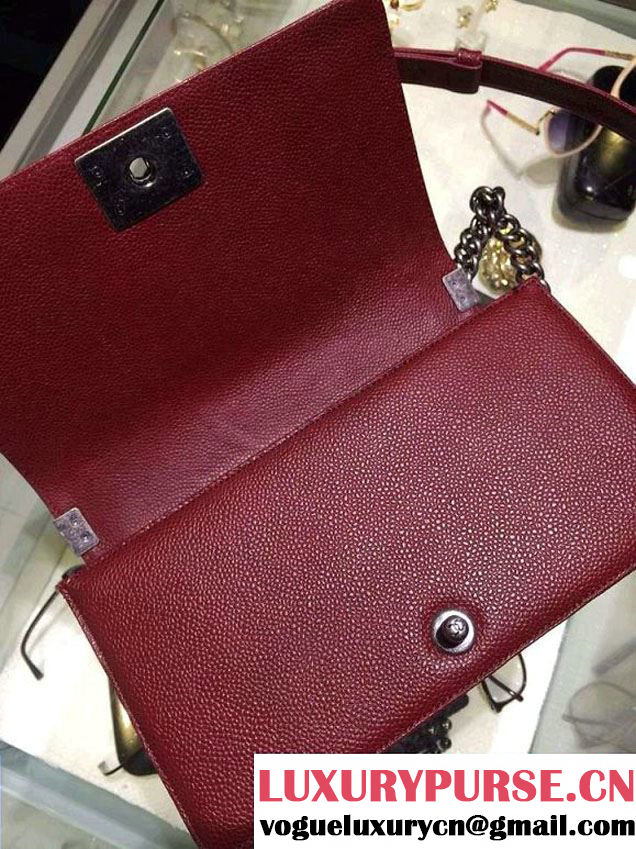 Chanel Medium Boy Flap Shoulder Bag A67086 in Caviar Leather Burgundy with Silver Hardware