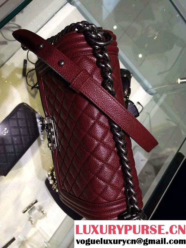 Chanel Medium Boy Flap Shoulder Bag A67086 in Caviar Leather Burgundy with Silver Hardware
