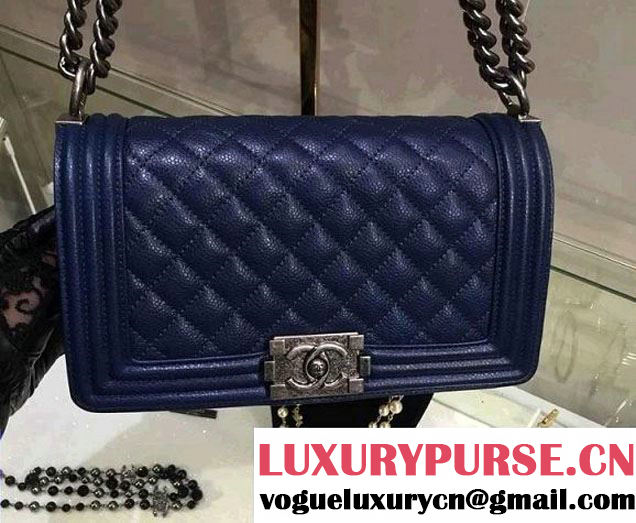 Chanel Medium Boy Flap Shoulder Bag A67086 in Caviar Leather Royal Blue with Silver Hardware