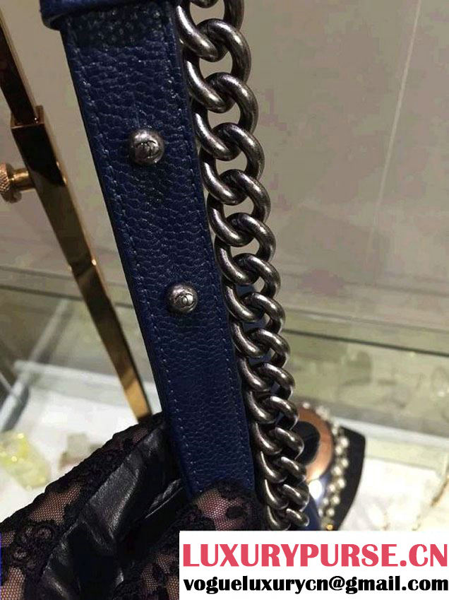 Chanel Medium Boy Flap Shoulder Bag A67086 in Caviar Leather Royal Blue with Silver Hardware