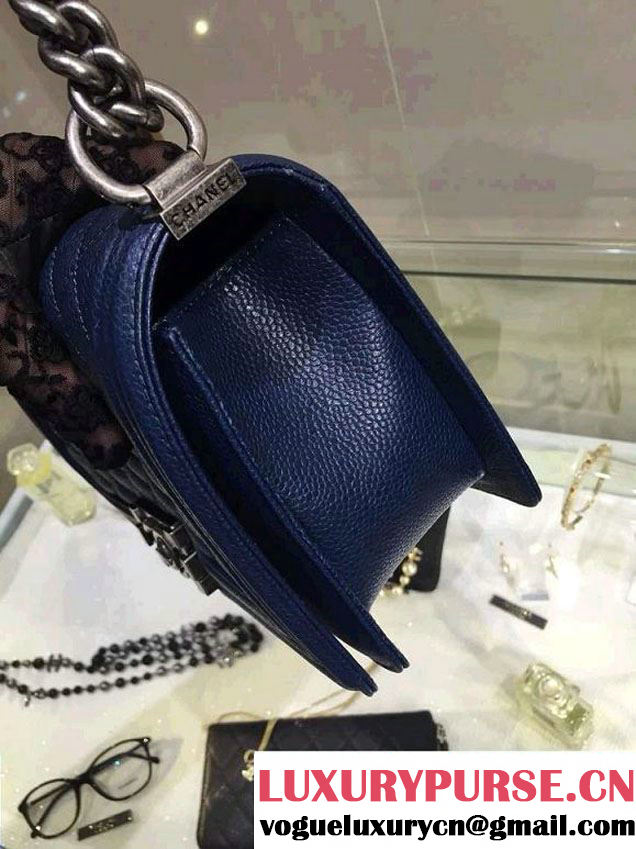 Chanel Medium Boy Flap Shoulder Bag A67086 in Caviar Leather Royal Blue with Silver Hardware