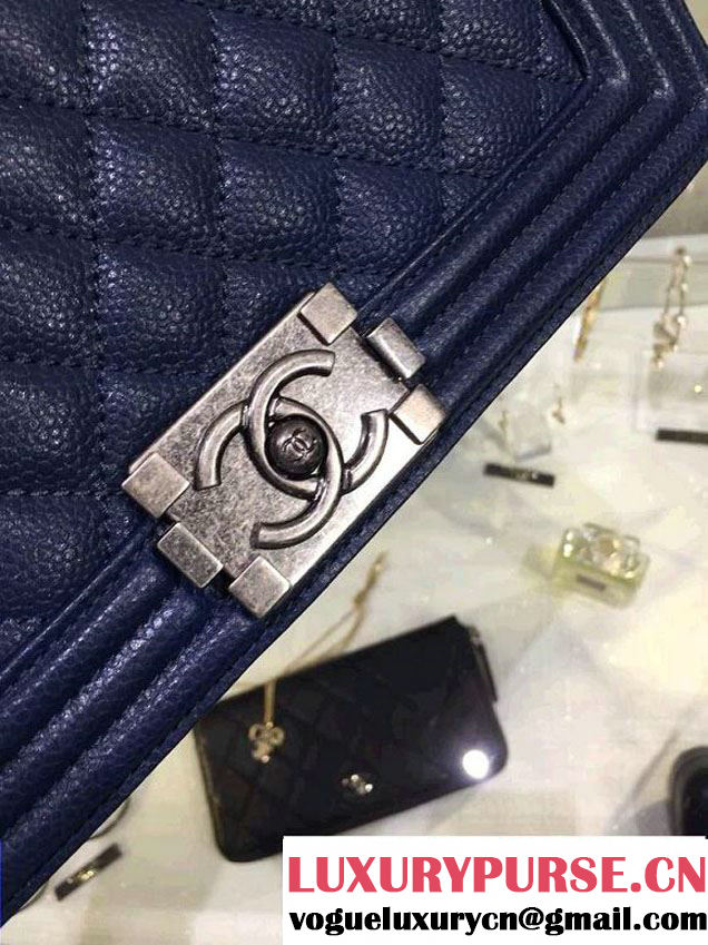 Chanel Medium Boy Flap Shoulder Bag A67086 in Caviar Leather Royal Blue with Silver Hardware