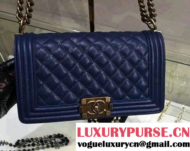 Chanel Medium Boy Flap Shoulder Bag A67086 in Caviar Leather Royal Blue with Golden Hardware