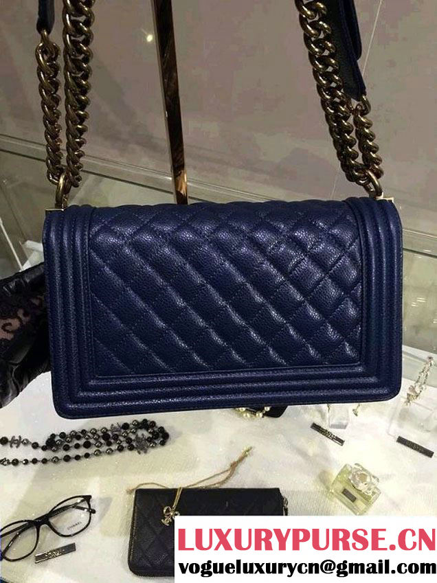 Chanel Medium Boy Flap Shoulder Bag A67086 in Caviar Leather Royal Blue with Golden Hardware