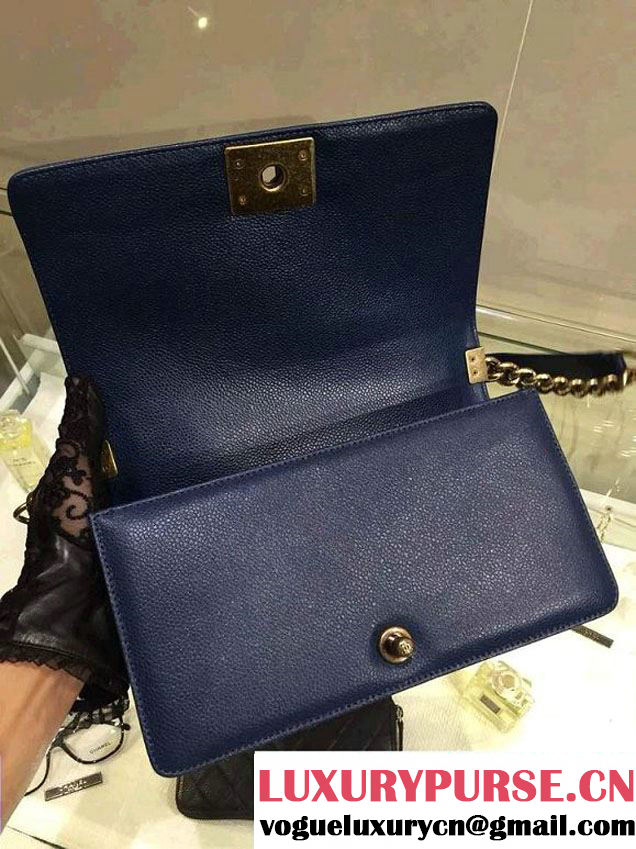 Chanel Medium Boy Flap Shoulder Bag A67086 in Caviar Leather Royal Blue with Golden Hardware
